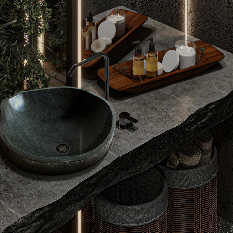 B.o.i 18'' Gray Stone Oval Bathroom Sink