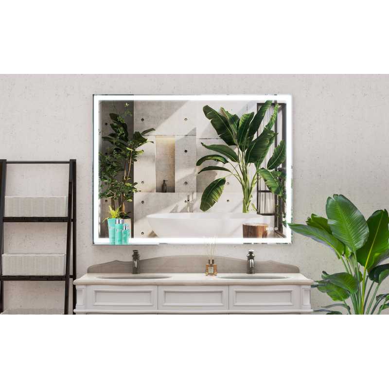 Miroir de salle de bain à DEL à fixation murale réglable blanc / chaud / naturel anti-buée avec mémoire, 36 po x 48 po