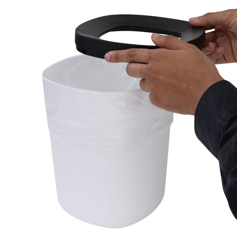 White and Black Plastic 5-Liter Waste Basket with Removable Lid