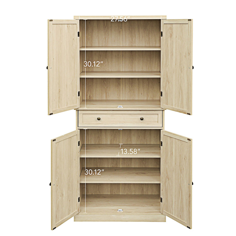 Four-Door Cabinet With Adjustable Inner Shelves, Natural
