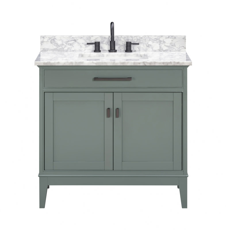 Madison 36" Single Bathroom Vanity with Carrara Marble Top, Carrera White, Smoke Green