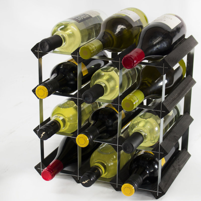 Liddle 12 Bottle Floor Wine Bottle Rack, Black Stained / Galvanised Steel