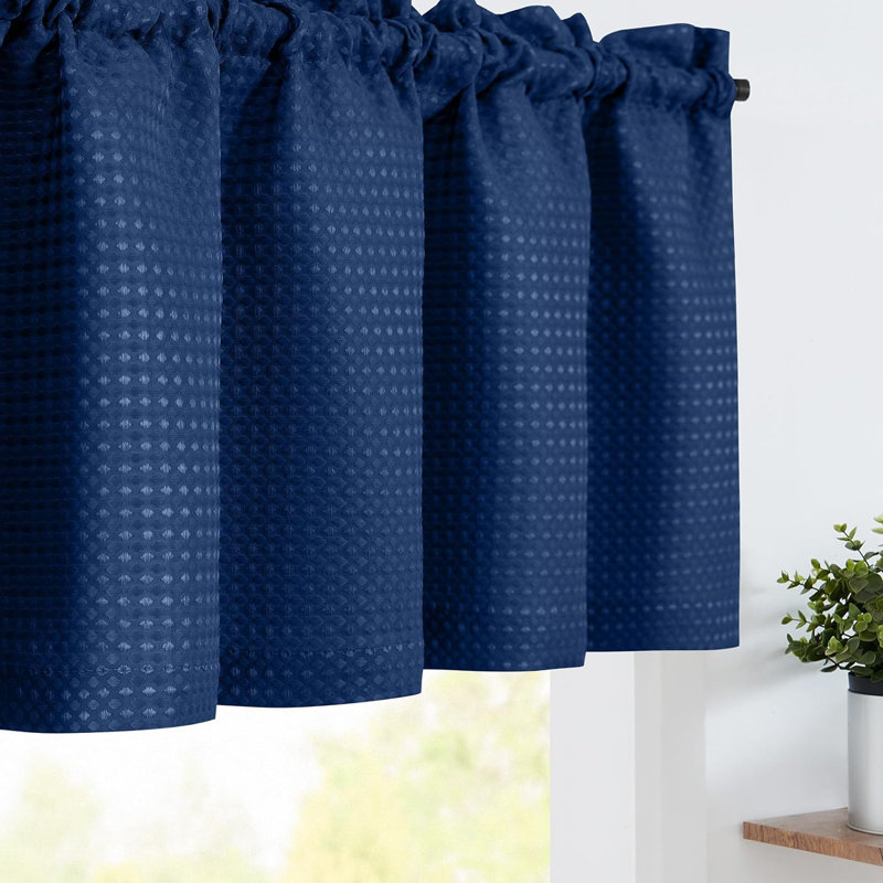 Cantonnière en lin tissé gaufré, Bleu