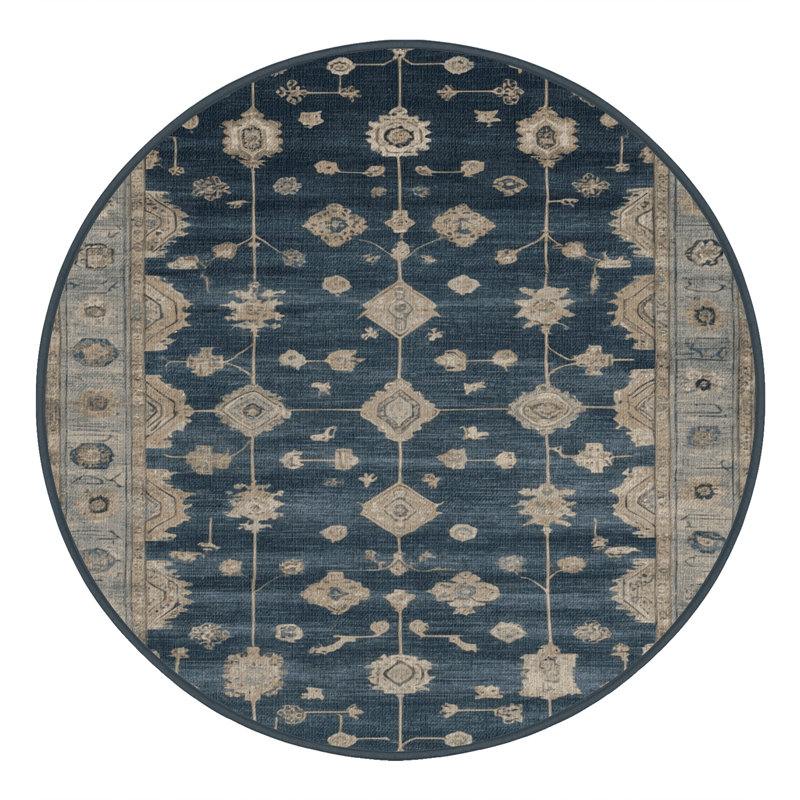 Machine Washable Overdyed Gray Area Rug, Round 7'
