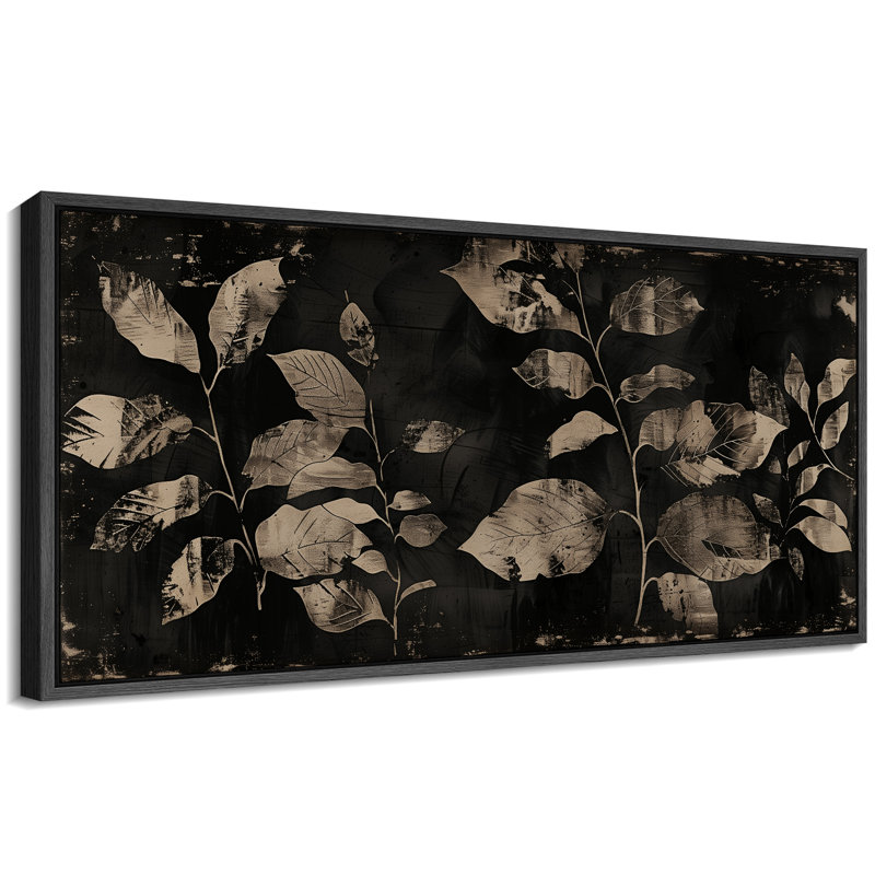 Minimal Botanical Noir Leaves Shadows, reproduction d'art sur toile, H 30 po x l 60 po, Noir, noir, noir, noir