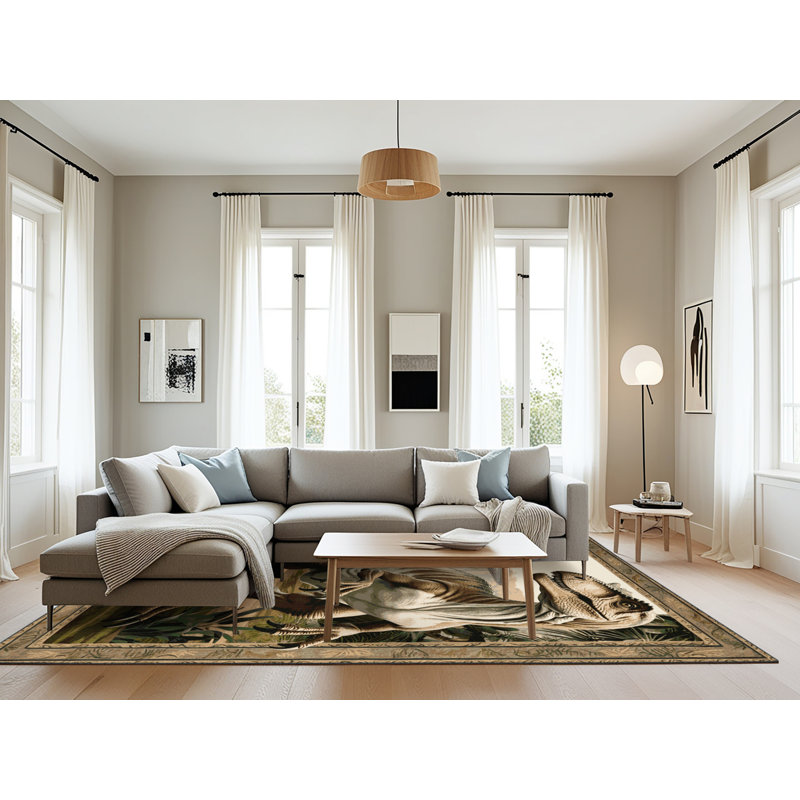 Tapis brun dinosaures lavable à la machine, Rectangle 8 pi x 12 pi