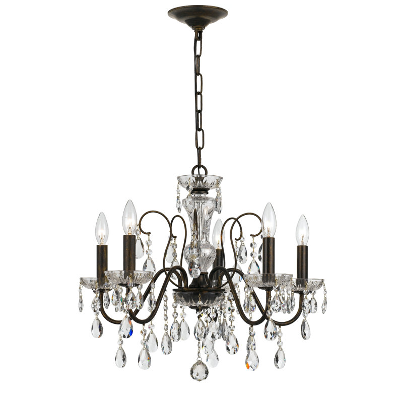 Sanabria 5 - Light Candle Style Classic / Traditional Chandelier with Crystal Accents, English Bronze