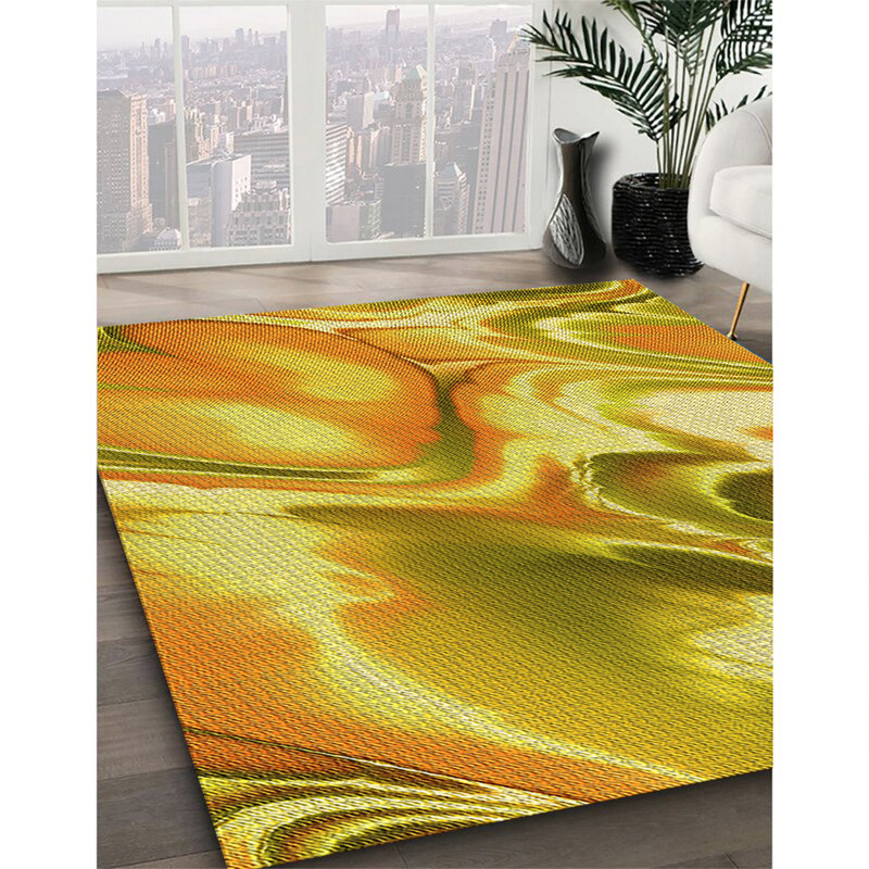 Tapis 100% à motifs lavables à la machine 2989 - Pat3173-YW, Rond 8 pi
