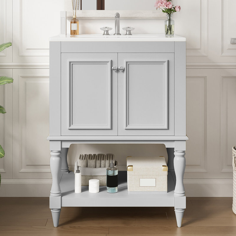 Meuble-lavabo de luxe 24 po avec comptoir en céramique 24 po, Blanc