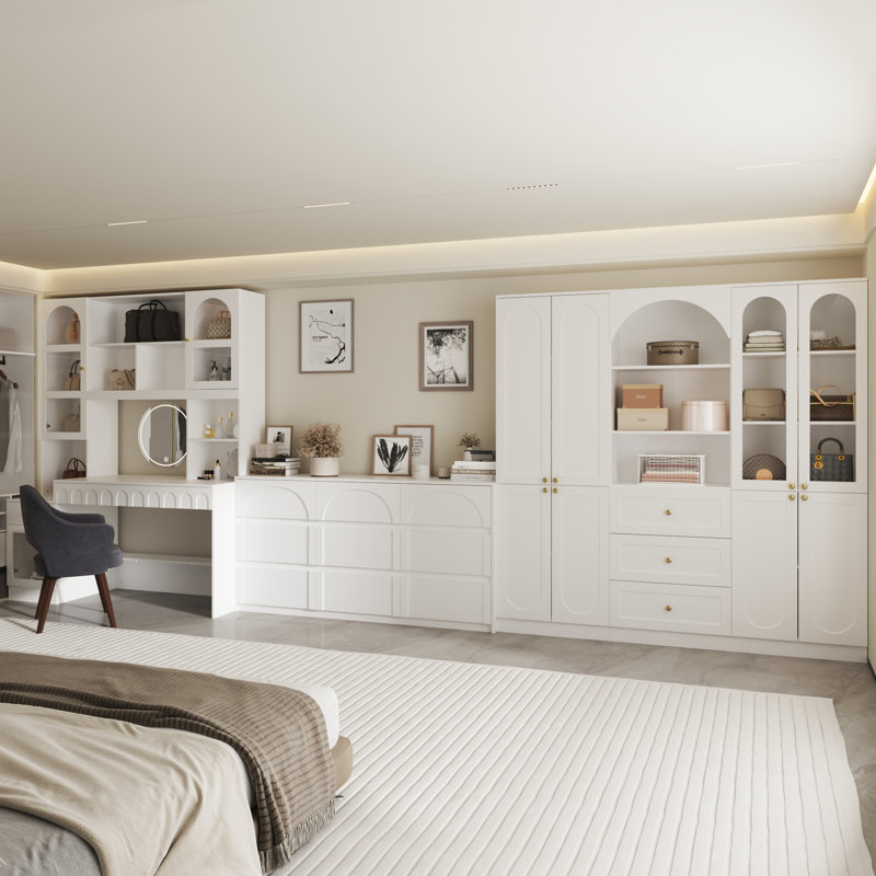 Système d'organisation 3 pièces avec commode, portes en verre trempé