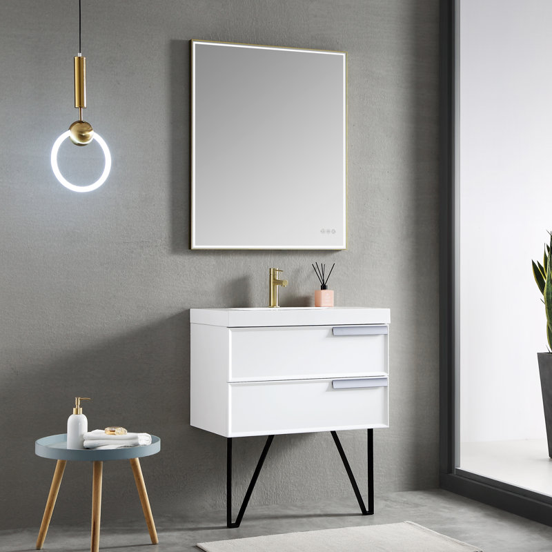 Tyonna 30'' Single Bathroom Vanity with Acrylic Top, Square-Framed Sides LED, Matte White