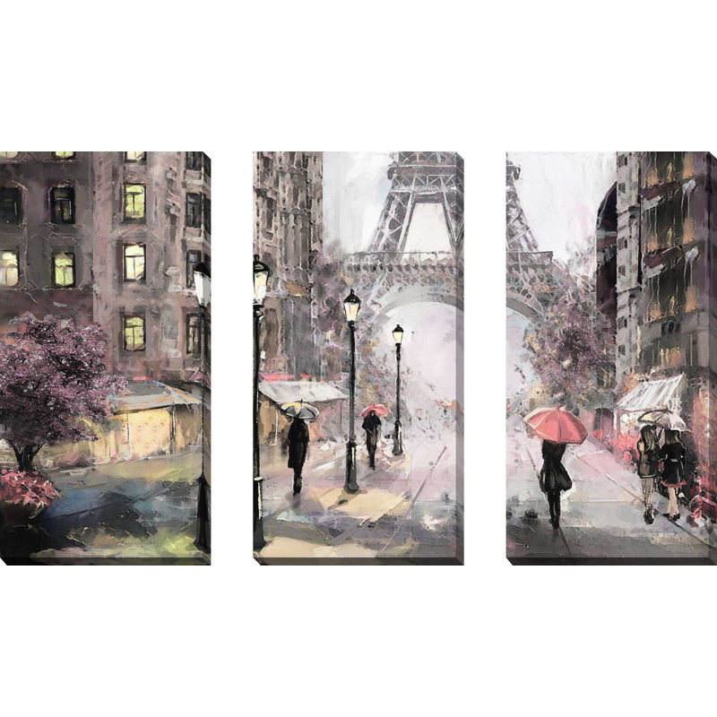 Paris Street II - ensemble de 3 reproductions d'art sur toile tendue, H 32 po x l 48 po x P 0,75 po