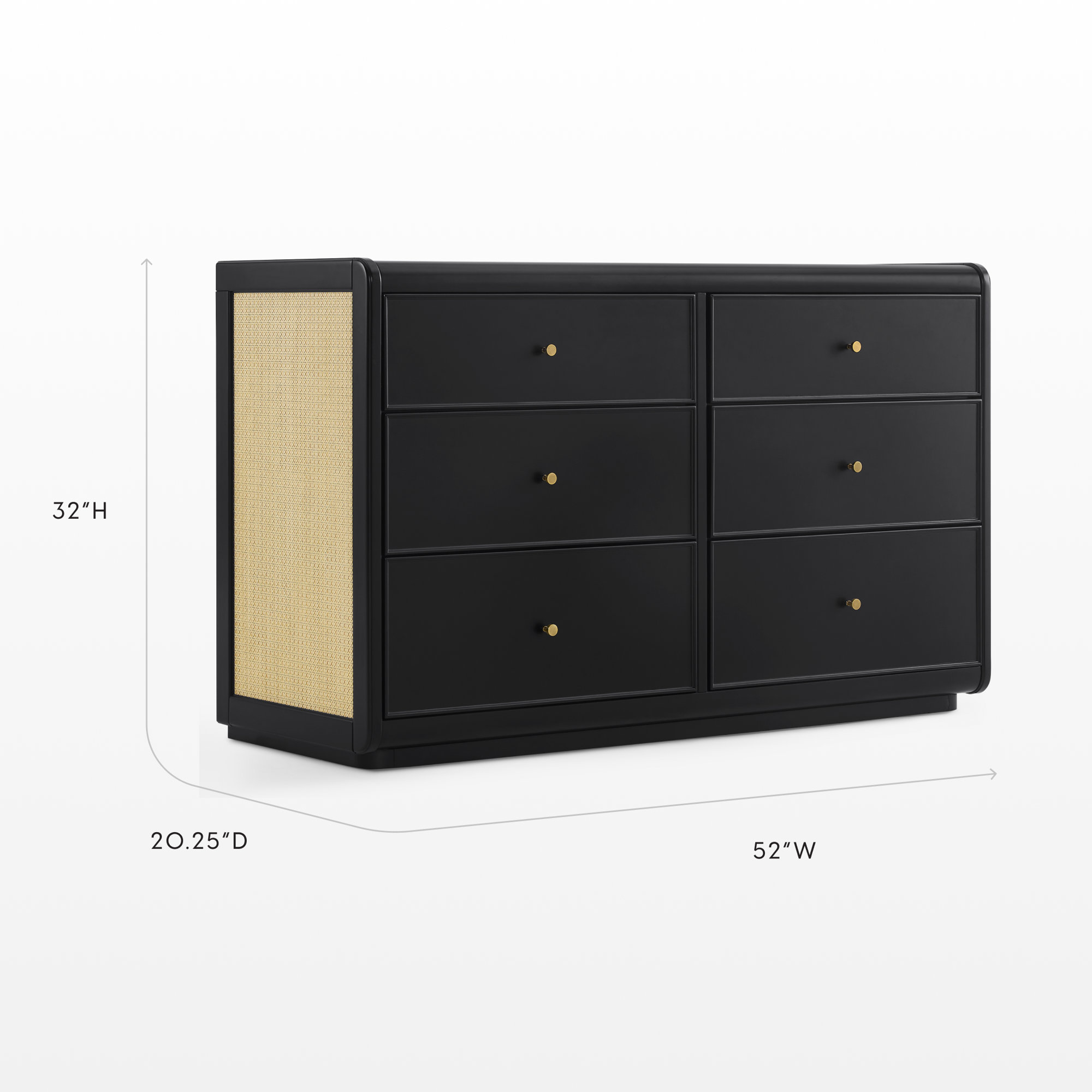 Aspen 6 Drawer Dresser, With Textured Oat, Black