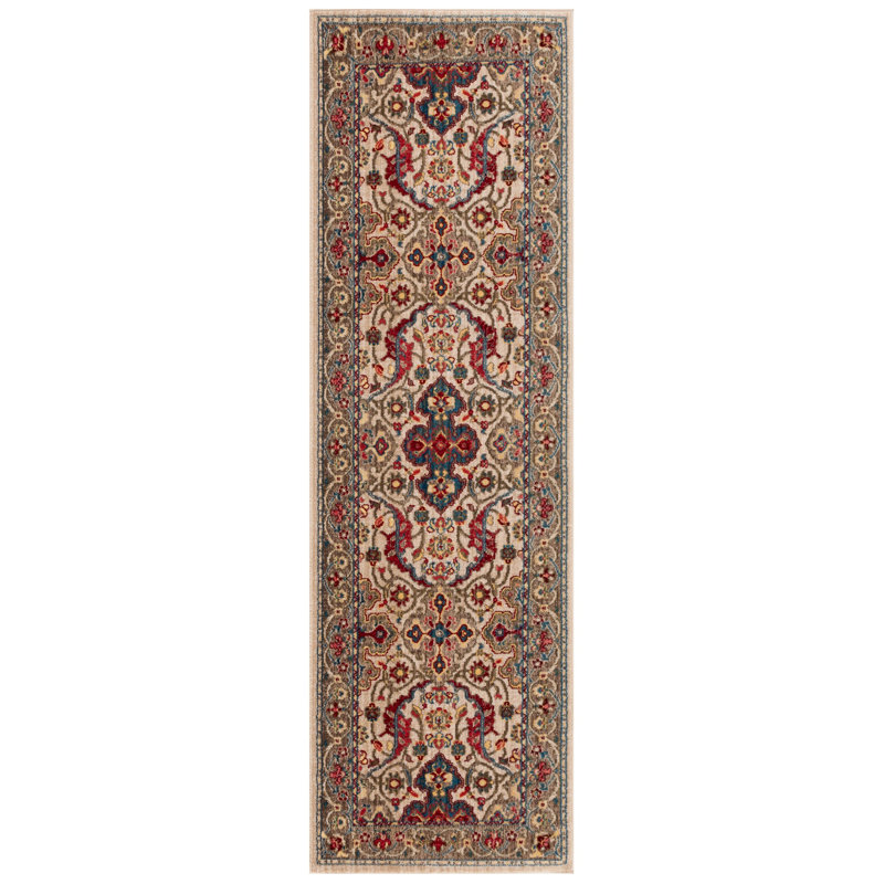 Bisen Performance Oriental Rug, Runner 2'6" x 22', Ivory/Taupe
