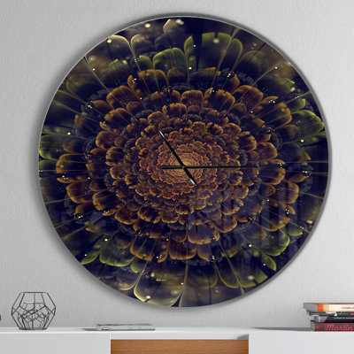 Horloge murale orange avec fleur orange fractale et vert