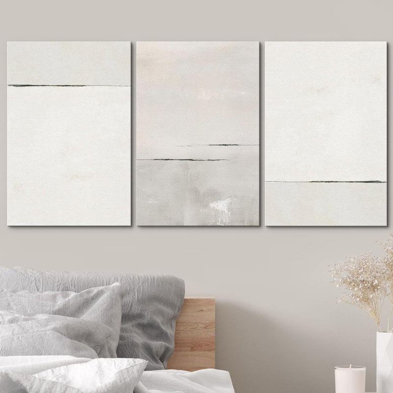 "Minimalist" Beige & Gray Tunes, dessin abstrait de lignes d'horizon abstraites, images murales modernes neutres simples, impression sur toile encadrée, 3 pièces x 3 pièces
