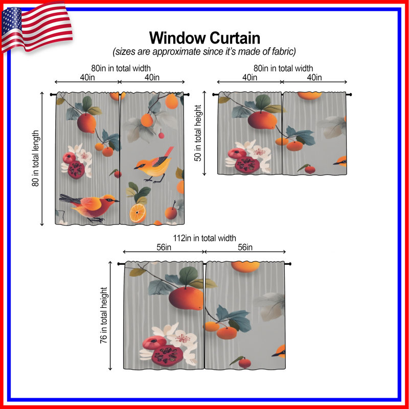 Rideaux obscurcissant Birds With Fruits, 56 po x 76 po - 2 panneaux, Transparent