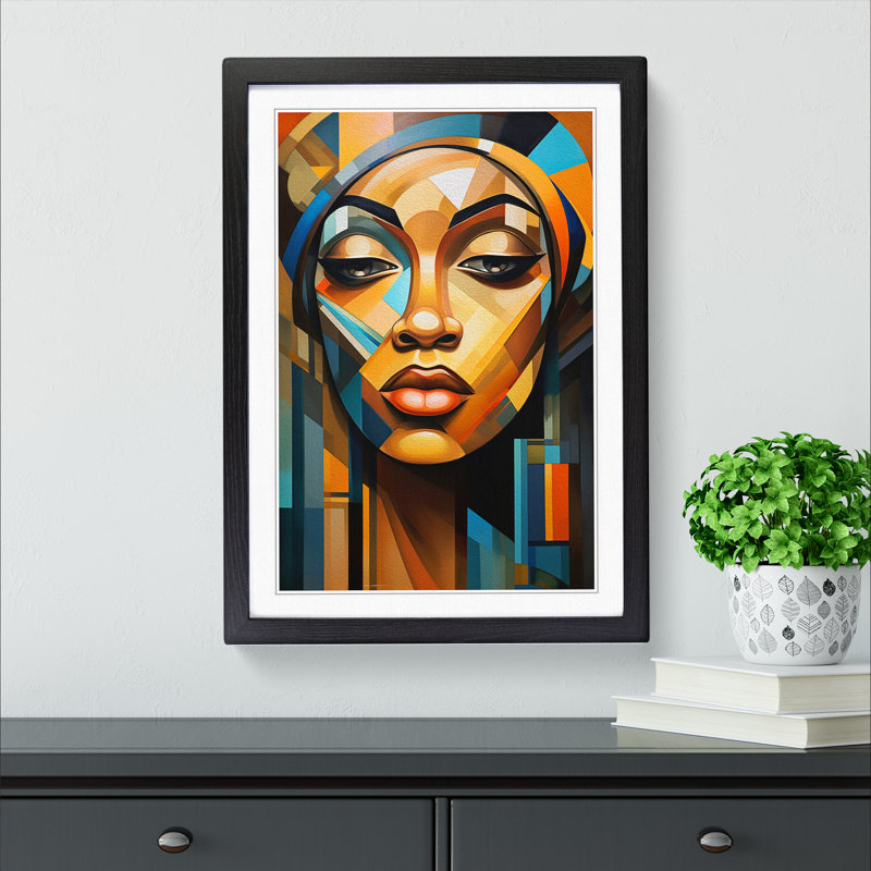 XYZ-FRM-V1223-1770 African Woman Cubism No.2 - Single Picture Frame Print on Wood, 34cm H x 25cm W x 2cm D, Black