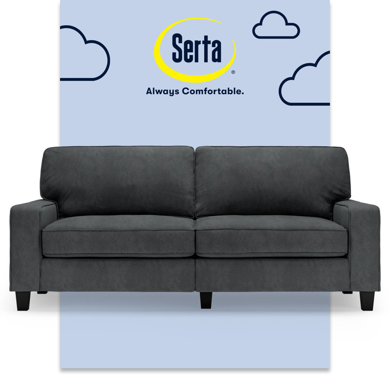 Serta Palisades Track Arm Sofa, Easy Care Fabric, Soft Pillow Back, Pocket Coil Seat Cushions, Charcoal Microsuede, 78"
