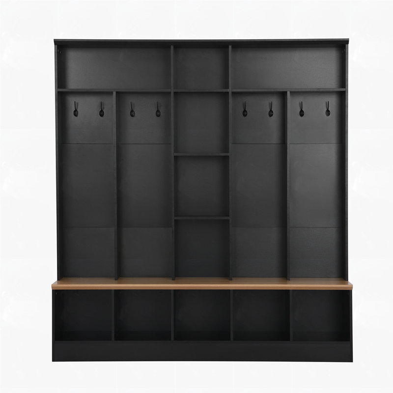Yomaly Hall Tree with Bench and Shoe Storage, Black