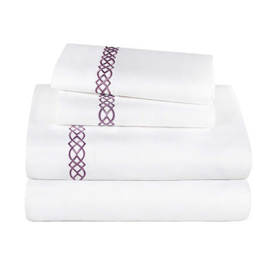 Infinity Scroll Embroidered Certified Egyptian Cotton 1000 Thread Count Bed Sheet Set