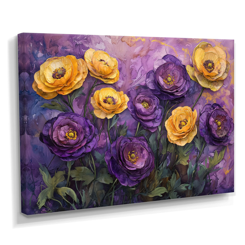 Lavande, champ de fleurs de renoncule II - Renoncule, art mural, H 16 po x l 32 po, Toile tendue