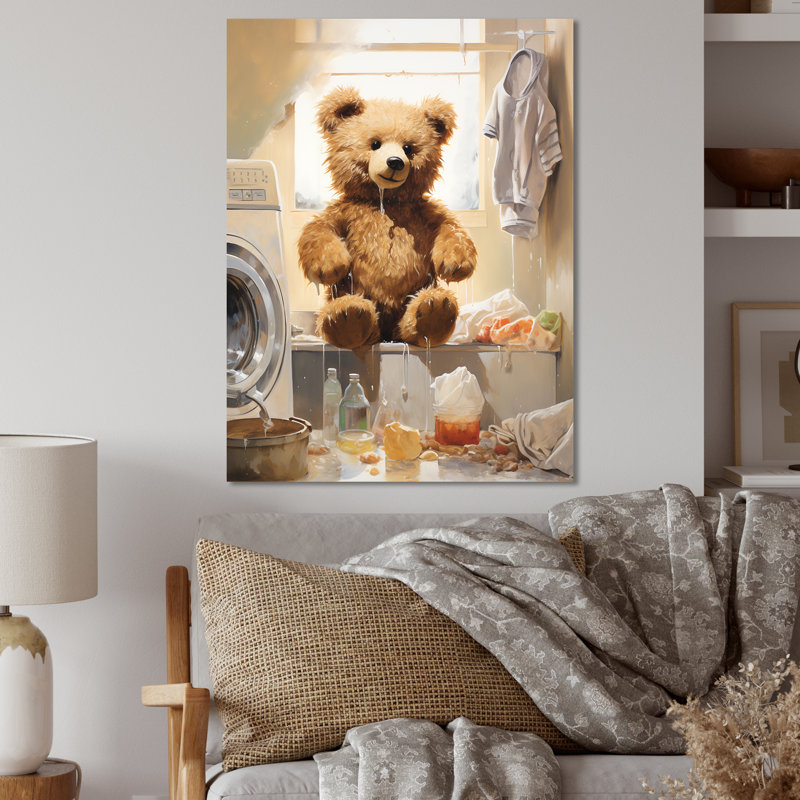 «Bear Laundryroom Bubbles 1» - Art mural en métal, H 32 po x l 24 po x P 1 po