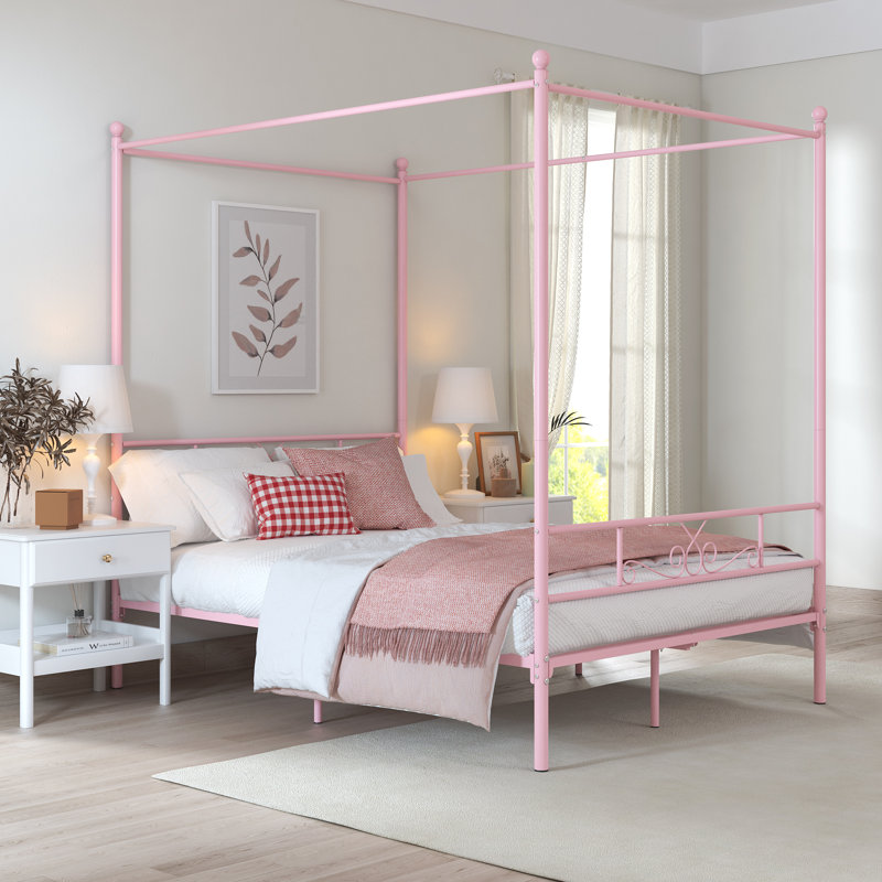 Alex-Jay Metal Canopy Bed, Full / Double, Pink