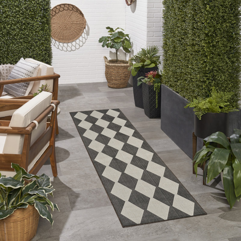 Rectangle Positano Indoor/Outdoor Area Rug, Runner 2'2" x 8', Black