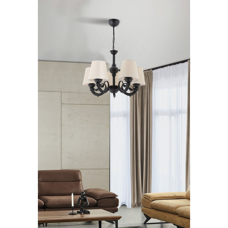 Élégant lustre crème et noir, structure en métal, 21,7 po x 13,0 po x 25,6 po | 5 x douilles E27 de 40 W maximum | Luminaire élégant pour la salle à manger et les espaces de vie, IP20, conception sophistiquée