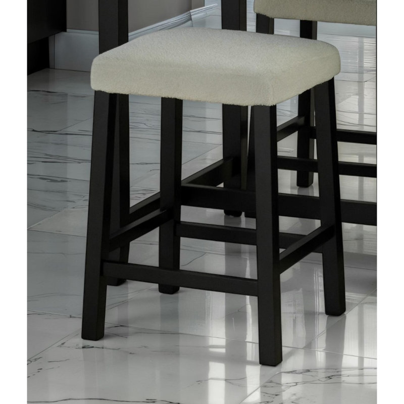Dining Room Transitional 3Pc Dining Set Gloss Table Top W Storage Shelves Side 2X Stools Black Ivory White