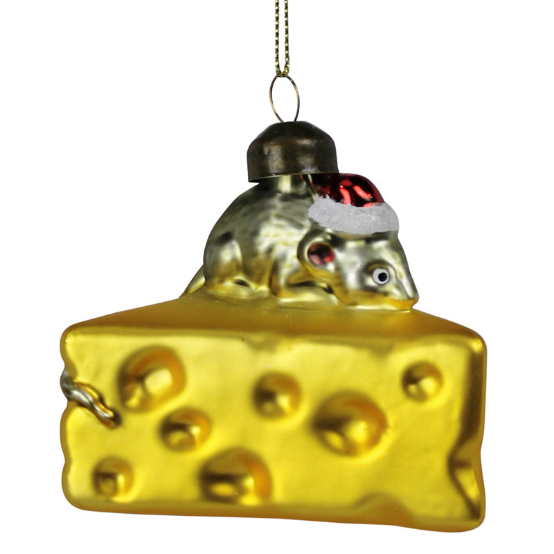 Ornement souris et fromage, verre