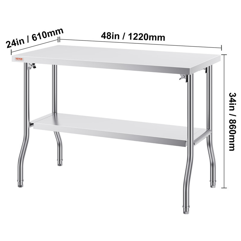 Commercial Worktable Workstation 48 x 24 Inch Folding Commercial Prep Table