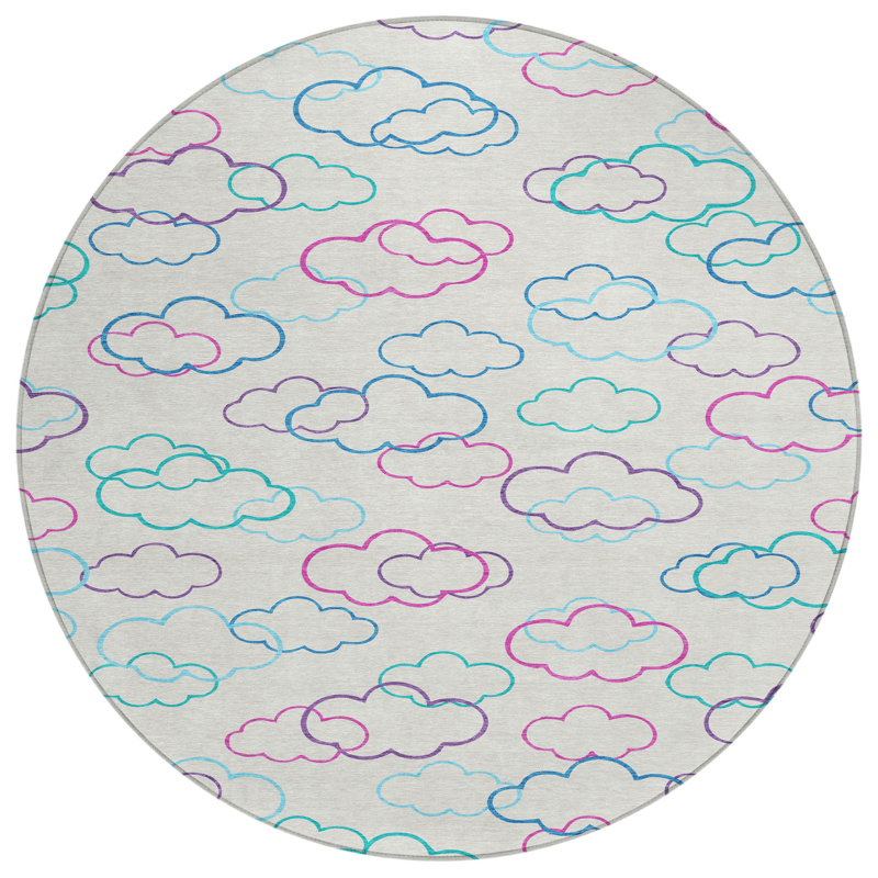 Machine Washable Indoor/Outdoor Chantille ACN2508 Kids Rug, Round 8', Ivory