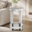 Table ronde en miroir avec incrustation de cristal, petit canapé moderne à 2 couches avec espace de rangement, table décorative argentée convenant au salon, à la chambre à coucher, au café et aux petits espaces