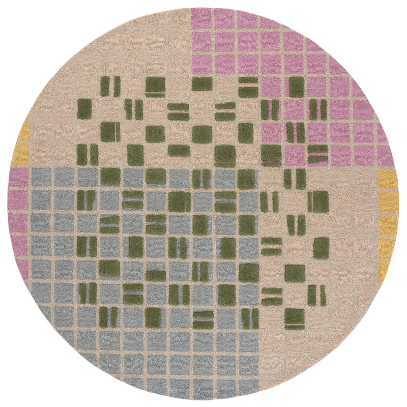 Genre 206 Checkered Hand Tufted 85% Wool; 15% Cotton Geometric Shapes Rug, Round 6'