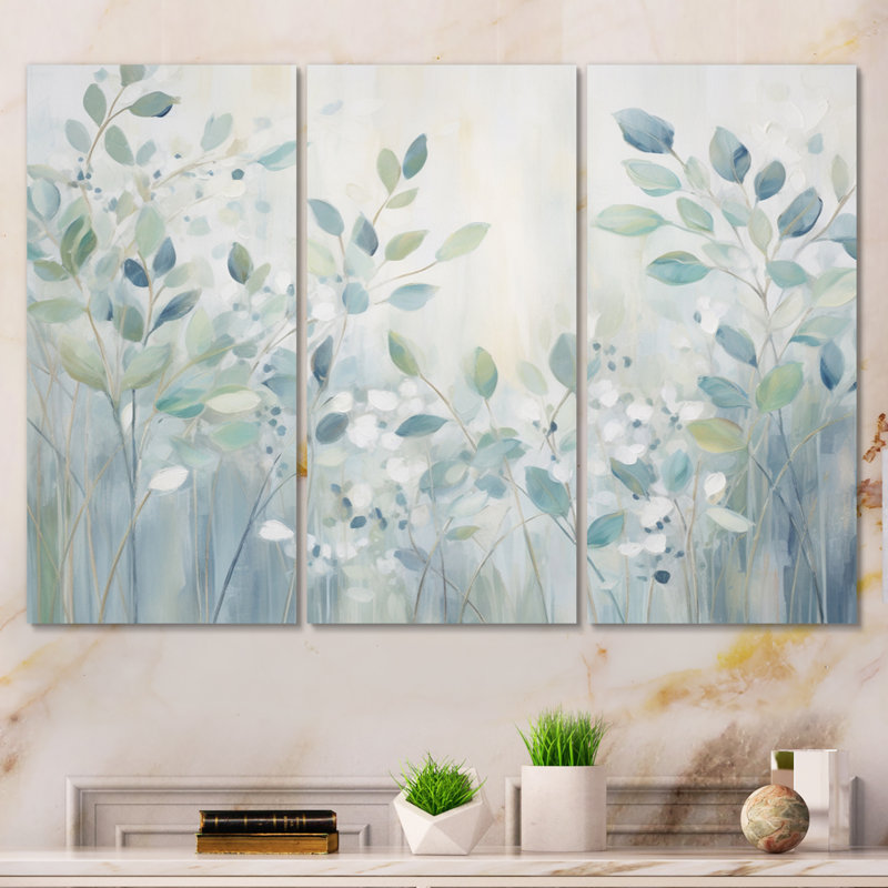 "Blue Botanical Rhythms IV" sur toile, reproduction de 3 pièces, H 28 po x l 36 po x P 1 po