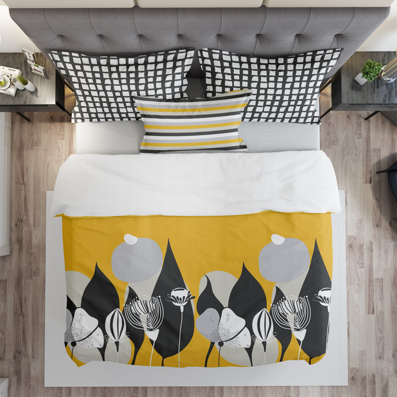 Ensemble d’confort felicia, Édredon simple et 1 taie décorative et 1 coussin, Jaune