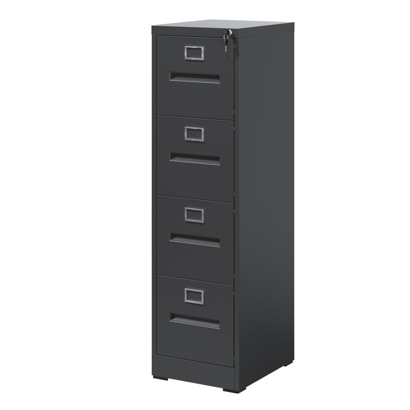 Classeur vertical à 4 tiroirs avec serrure verticale en métal pour bureau à domicile, Noir