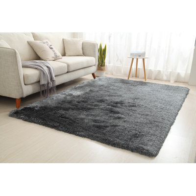 Tapis à poil long gris foncé tapis décoratif Alomar