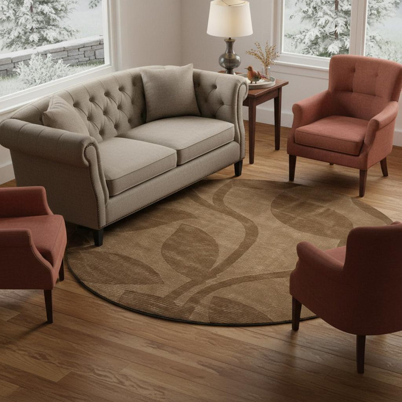 Fye Authentic Hand-Tufted Wool & Artificial Silk Brown, Beige, Taupe & Ivory Abstract Area Rug, Round 7'9"