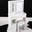 Meuble-lavabo de 29,2 po avec tiroir gauche et tabouret rembourré, commande tactile, changement de couleur tricolore, miroir à luminosité réglable, convient aux petits espaces avec de grandes glissades, parfait pour les petits