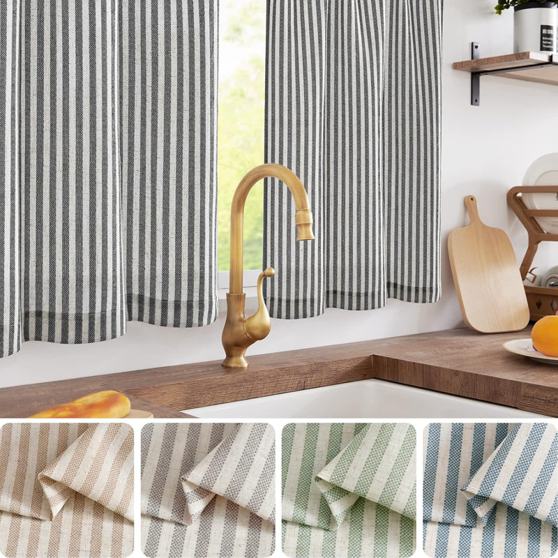 Linen Solid Kitchen Curtains Rod Pocket Tier Curtains