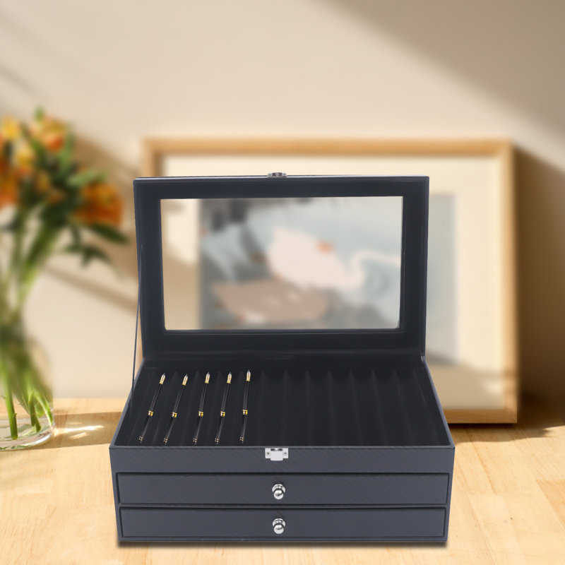 11.8" 3 Level Pen Collection Display Box 36 Piece with Top Glass Window