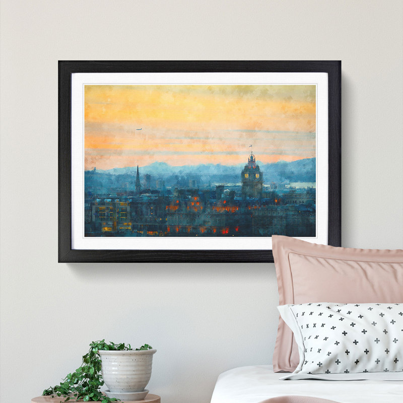 Edinburgh Skyline in Scotland - Picture Frame Graphic Art Print, Black Framed, 33cm H x 45cm W x 2cm D