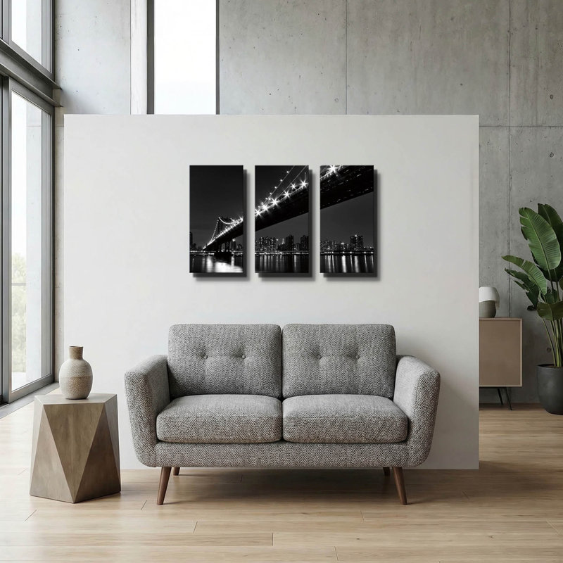 «Manhattan Bridge» par Kathrine Gendreau, art mural triptyque, 36 po x 24 po, 78 po x 34 po