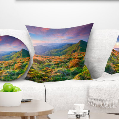 Purple Sky and Green Mountains - Landscape Printed Pillow