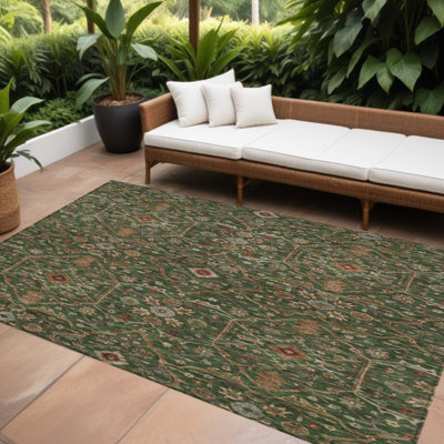 Tapis intérieur / extérieur lavable floral 9 pi x 12 pi brun et rouge émeraude