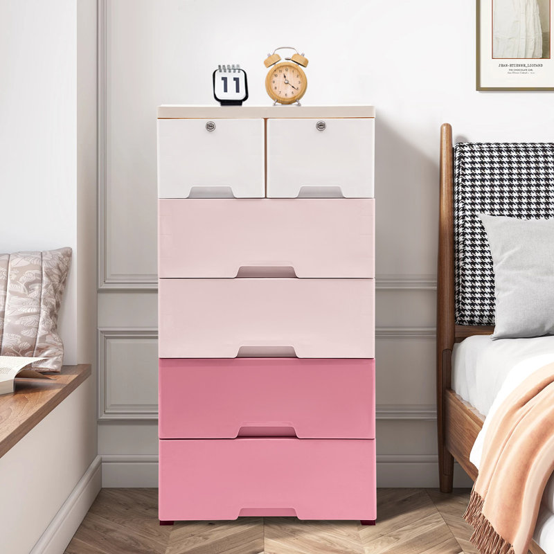 Regnold 6 Drawer Storage Drawer Lockable, Pink