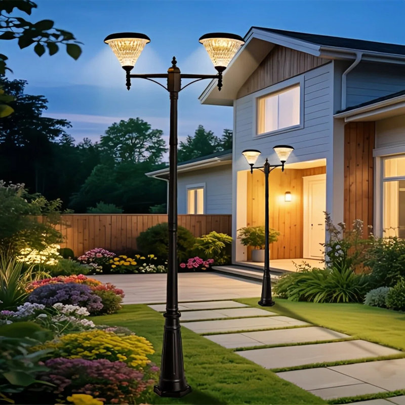 Lampadaire solaire d'extérieur à 2 têtes